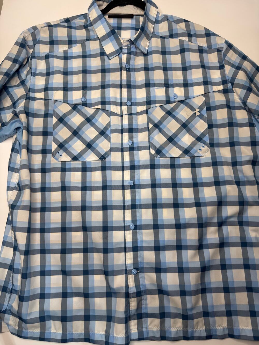 Under Armour Tide Chaser Mens Blue Plaid Performance Fishing Button Down Shirt